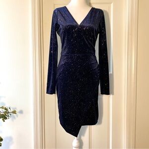Honey and Rosie Glitter Velvet Asymmetrical Wrap Dress Womens M Blue Whimsigoth